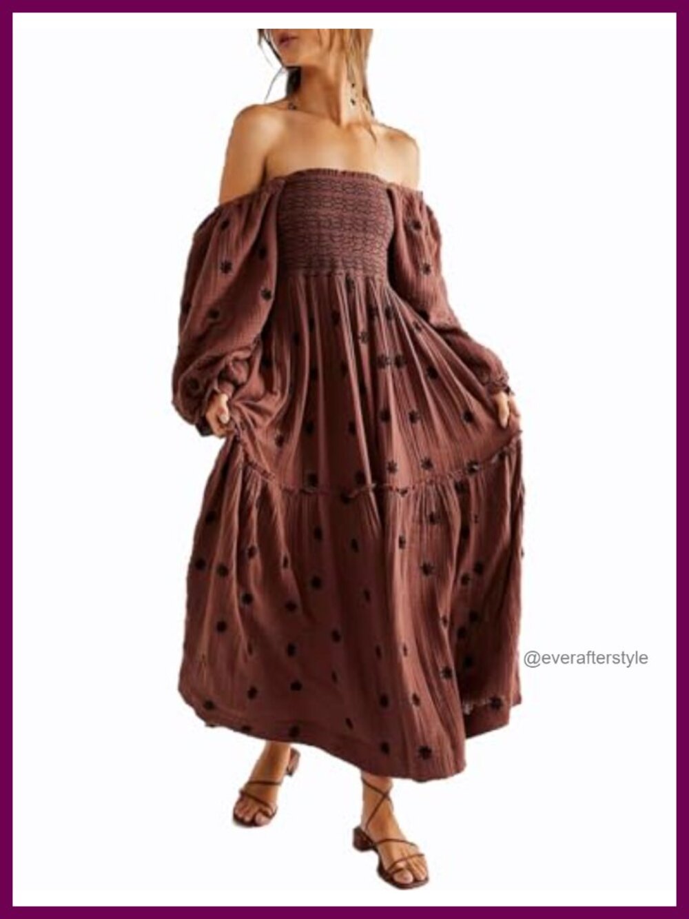 Bohemian Floral Embroidered Maxi Dress Square Neck Puff Sleeve Backless Pocket